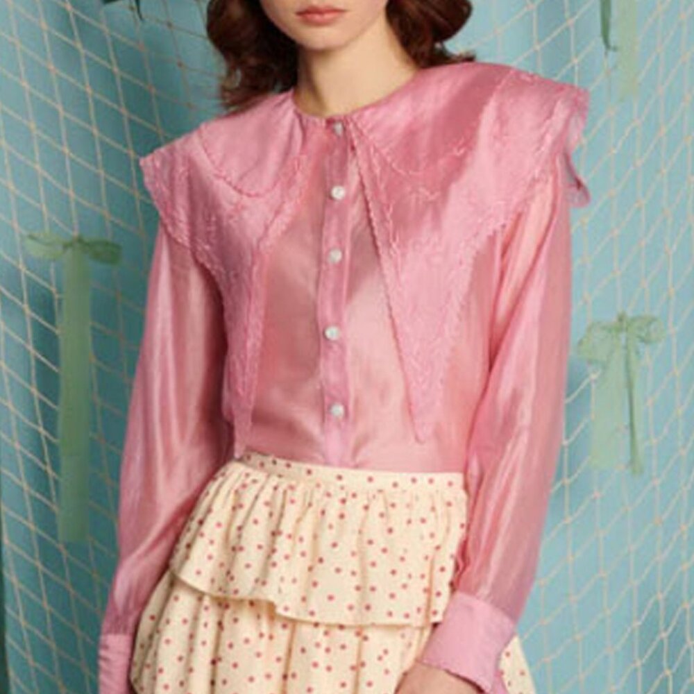 NWT Coracle Embroidered Lyocell Blouse Pink (S)